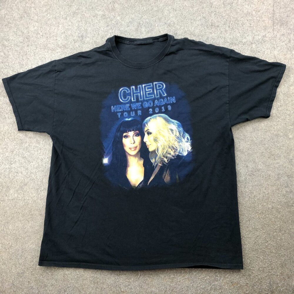 CHER Shirt XL 2019 Here We Go Again Tour Dates Merch Graphic Tee Black